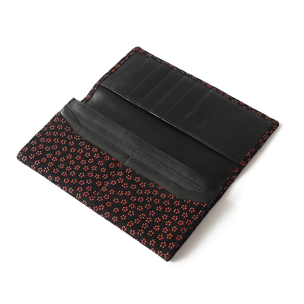 Koshu Inden Japanese Deerskin Leather with Urushi (Japanese Lacquer) Long Wallet - Cherry Blossom / Gray-Black - , Made in Japan, Japanese Leather Wallet