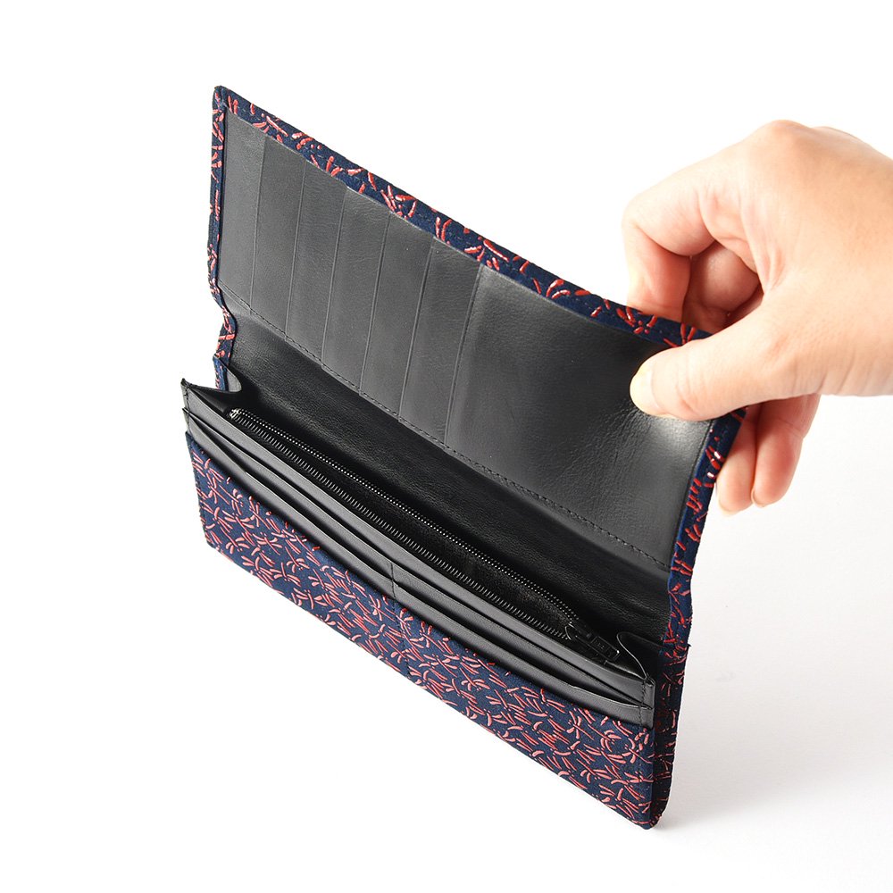 Koshu Inden Japanese Deerskin Leather with Urushi (Japanese Lacquer) Long Wallet - Dragonfly / Iron blue - , Made in Japan, Japanese Leather Wallet