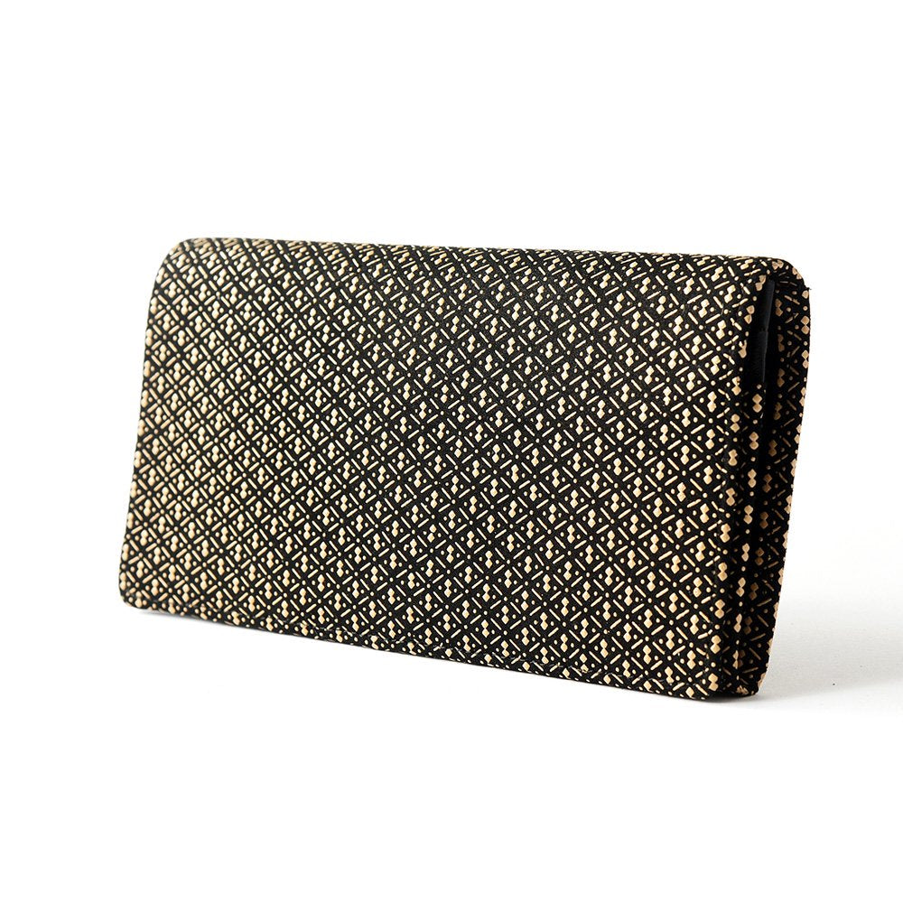 Koshu Inden Japanese Deerskin Leather with Urushi (Japanese Lacquer) Long Wallet - Gourd Pattern / Gray-Black - , Made in Japan, Japanese Leather Wallet