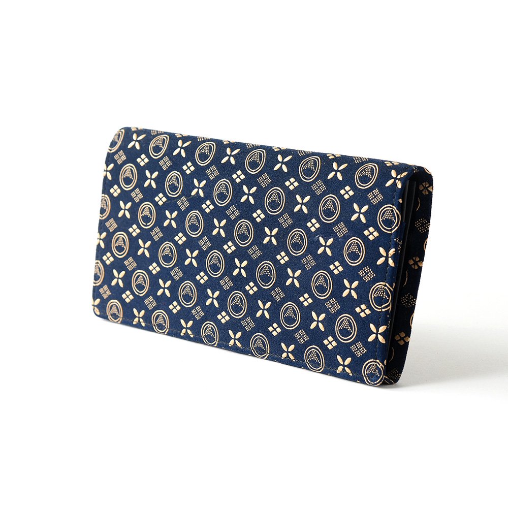Koshu Inden Japanese Deerskin Leather with Urushi (Japanese Lacquer) Long Wallet - Mt.Fuji pattern / Iron Blue - , Made in Japan, Japanese Leather Wallet