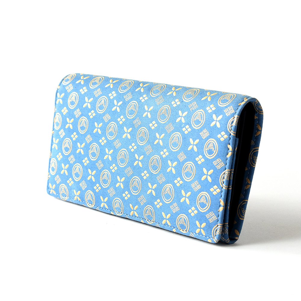 Koshu Inden Japanese Deerskin Leather with Urushi (Japanese Lacquer) Long Wallet - Mt.Fuji pattern / Light Blue - , Made in Japan, Japanese Leather Wallet