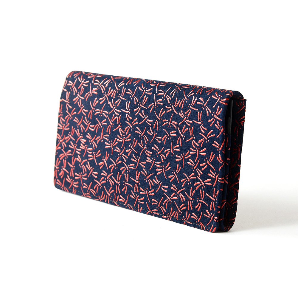 Koshu Inden Japanese Deerskin Leather with Urushi (Japanese Lacquer) Long Wallet - Dragonfly / Iron blue - , Made in Japan, Japanese Leather Wallet