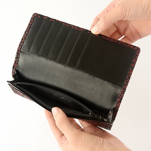 Koshu Inden Japanese Deerskin Leather with Urushi (Japanese Lacquer) Long Wallet - Rose / Gray-Black - , Made in Japan, Japanese Leather Wallet