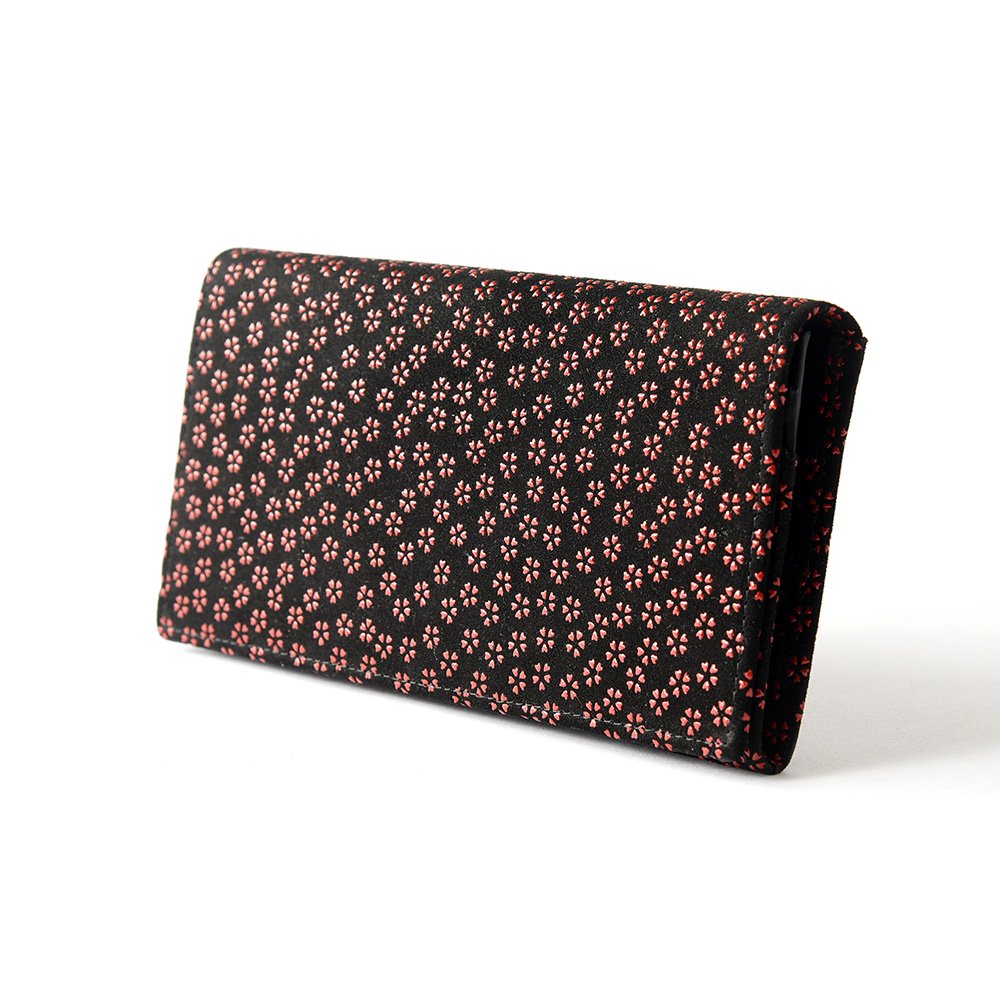 Koshu Inden Japanese Deerskin Leather with Urushi (Japanese Lacquer) Long Wallet - Cherry Blossom / Gray-Black - , Made in Japan, Japanese Leather Wallet