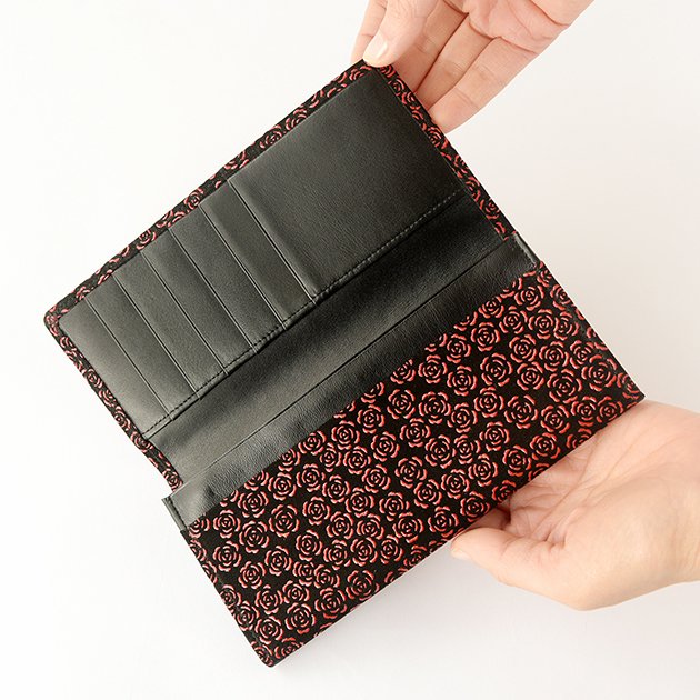 Koshu Inden Japanese Deerskin Leather with Urushi (Japanese Lacquer) Long Wallet - Rose / Gray-Black - , Made in Japan, Japanese Leather Wallet