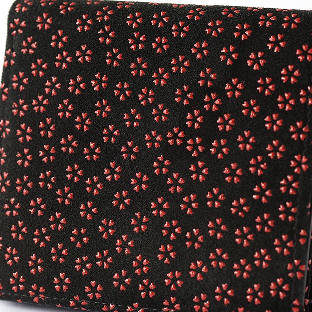 Koshu Inden Japanese Deerskin Leather with Urushi (Japanese Lacquer) Trifold Wallet - Cherry Blossom / Gray-Black - , Made in Japan, Japanese Leather Wallet
