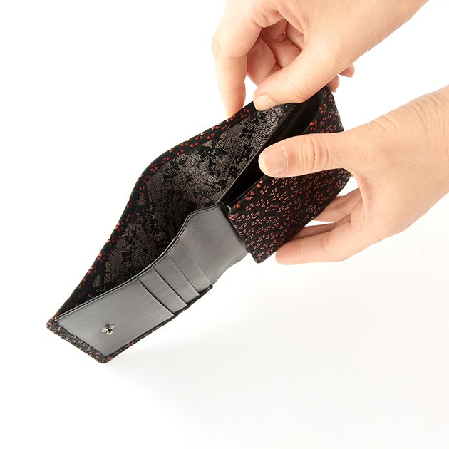 Koshu Inden Japanese Deerskin Leather with Urushi (Japanese Lacquer) Trifold Wallet - Cherry Blossom / Gray-Black - , Made in Japan, Japanese Leather Wallet