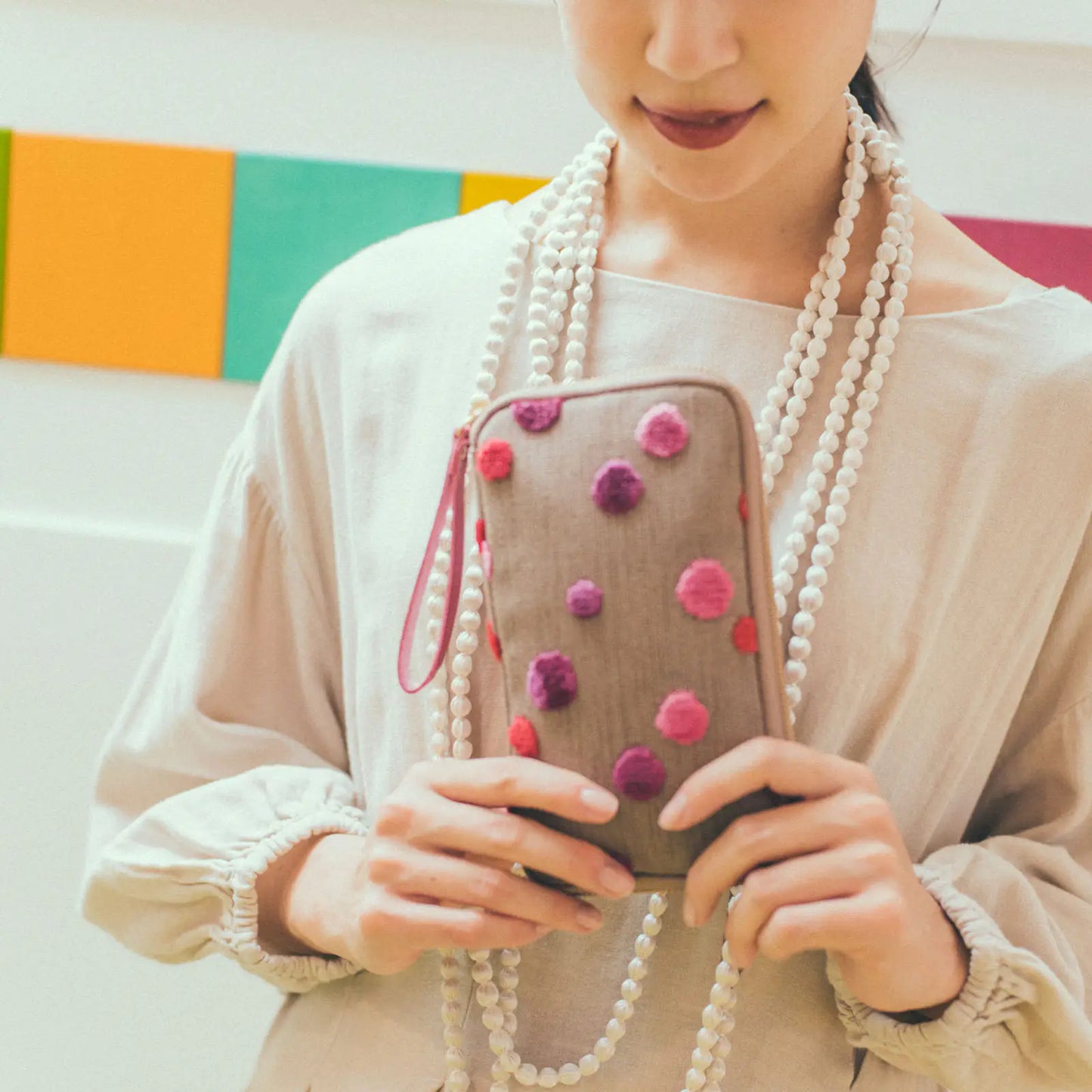 Koyaguchi Pile Fabric: Pink Sparkle Small Drawer Pouch, Hobonichi Small Drawer Pouch