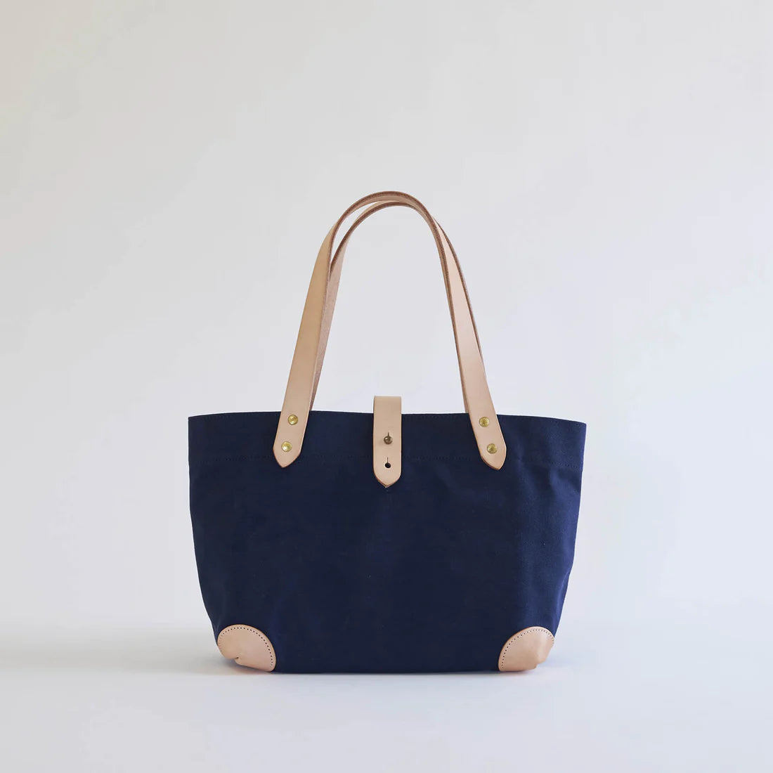 Kurashiki Hampu Canvas Button Stud Tote Bag - Navy Blue -