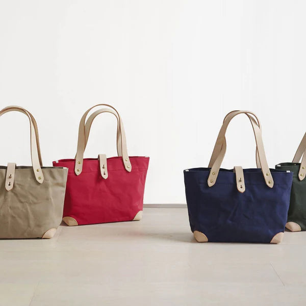 Kurashiki Hampu Canvas Button Stud Tote Bag - Navy Blue -