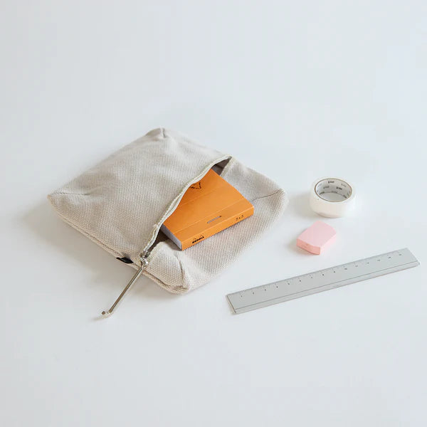 Kurashiki Hampu Canvas Pouch - Square / Grayish White -, Japanese canvas pouch