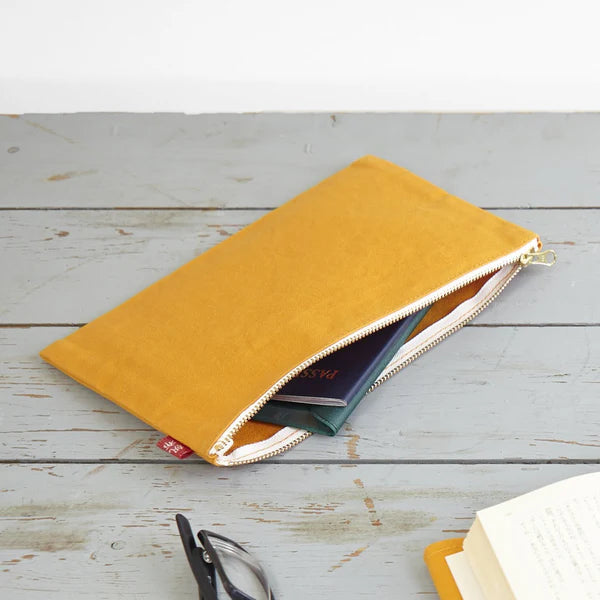 Kurashiki Hampu Canvas Flat Pouch - L Size / Ecru -, Japanese canvas pouch
