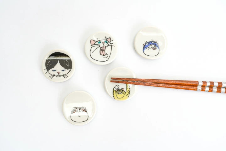 Kutani Yaki(ware) Chopstick Rest Set of 5pcs - Cat -, Japanese Kutani Ware Chopstick Rest