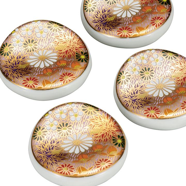 Kutani Yaki(ware) Chopstick Rest Set of 5pcs - Flower - , Japanese Kutani Ware Chopstick Rest