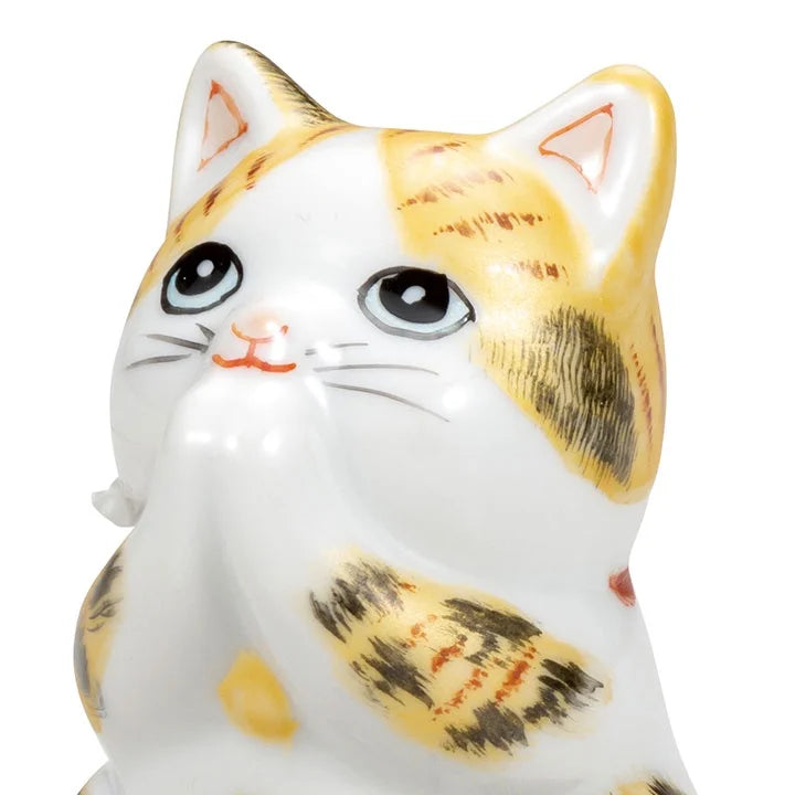 Kutani Yaki(ware) Japanese Maneki-Neko (Beckoning Cat) Figure - Praying / Gold -, Japanese lucky cat figure