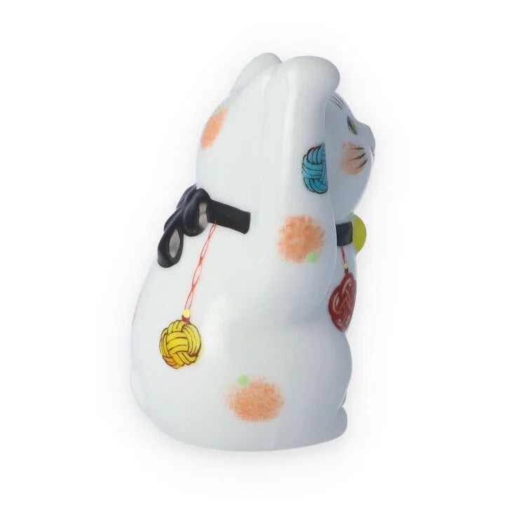 Kutani Yaki(ware) Japanese Maneki-Neko (Beckoning Cat) Figure - Mizuhiki(Traditional Japanese Decorative Knot Tying) / Black -, Japanese lucky cat figure
