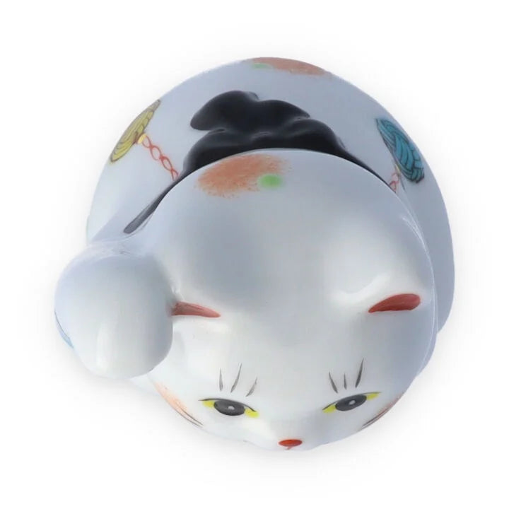 Kutani Yaki(ware) Japanese Maneki-Neko (Beckoning Cat) Figure - Mizuhiki(Traditional Japanese Decorative Knot Tying) / Black -, Japanese lucky cat figure