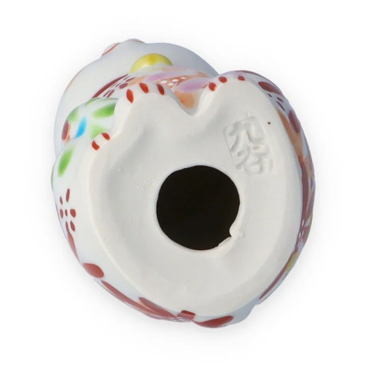 Kutani Yaki(ware) Japanese Maneki-Neko (Beckoning Cat) Figure - Flower / Red -, Japanese lucky cat figure