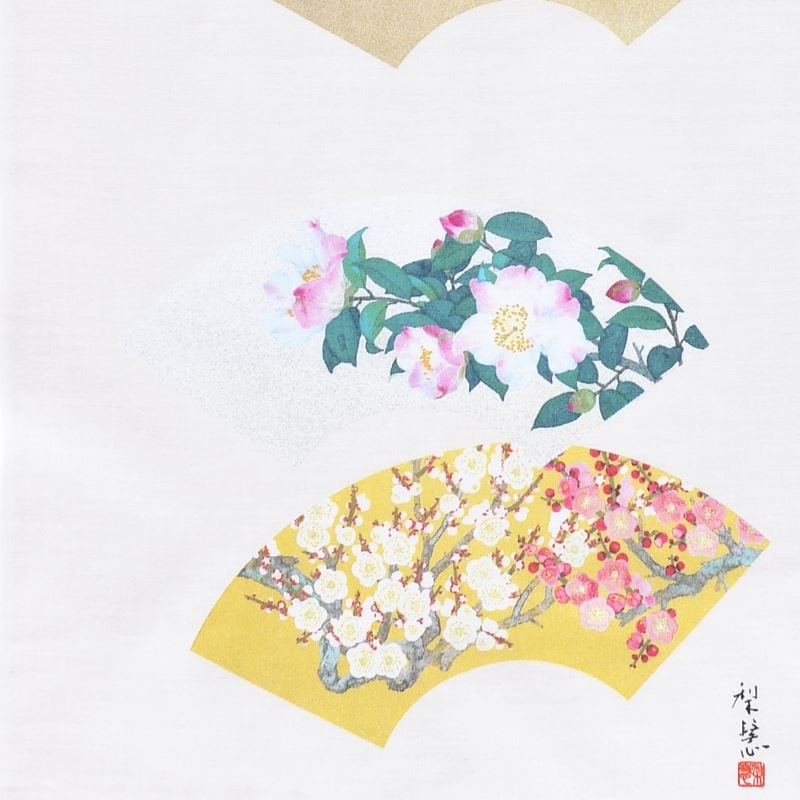 Kyo-Yuzen Dyeing Tenugui Towel (Japanese Hand Towel) - Japanese Fan -, Made in Kyoto, Japan