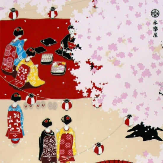 Kyo-Yuzen Dyeing Tenugui Towel (Japanese Hand Towel) - Japanese Maiko and Cherry Blossom -, Made in Kyoto, Japan