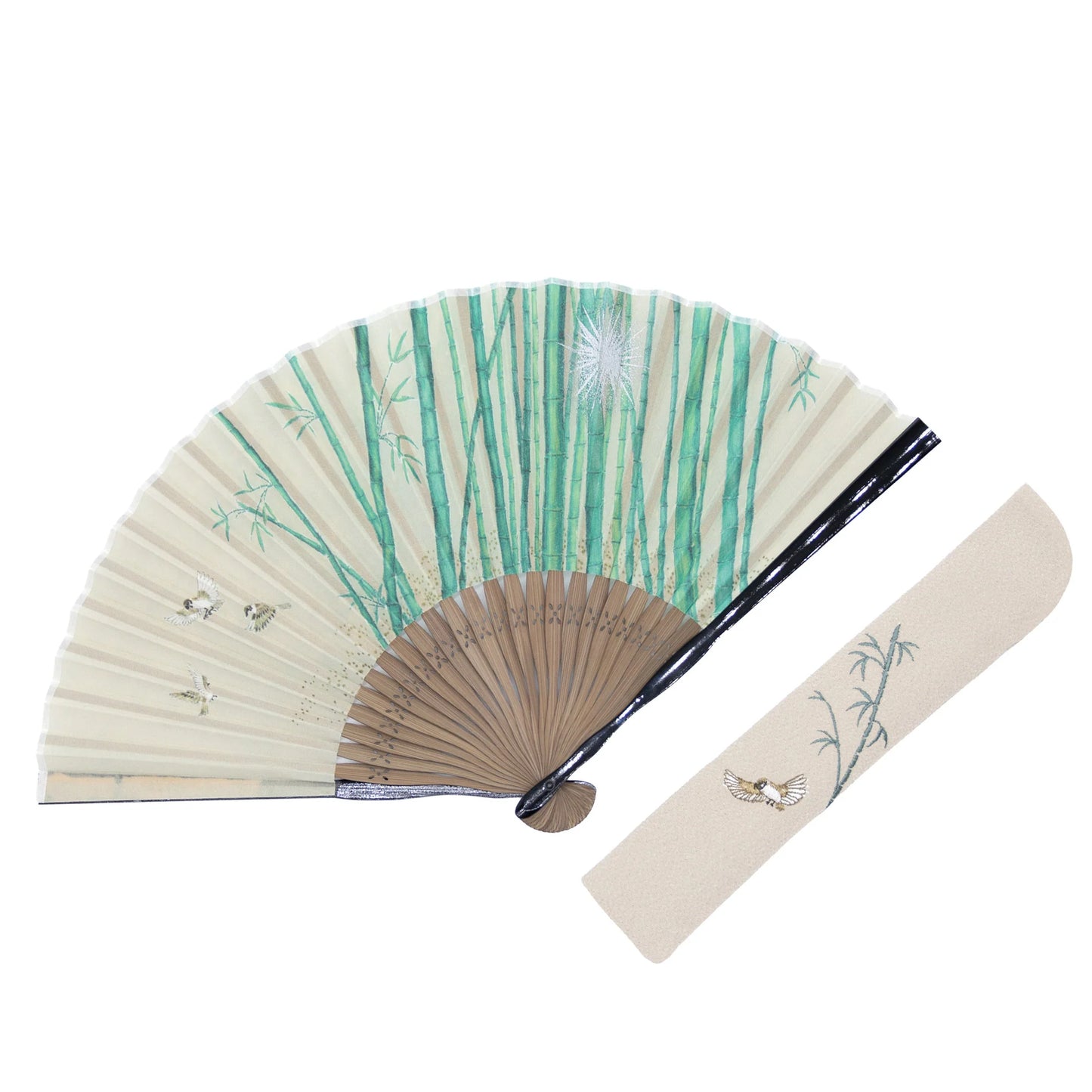 Kyo-sensu (Japanese folding fan) for Men - Kyo-Yuzen / Bamboo and Sparrow - , Made in Kyoto, Japan , Kyoto sensu