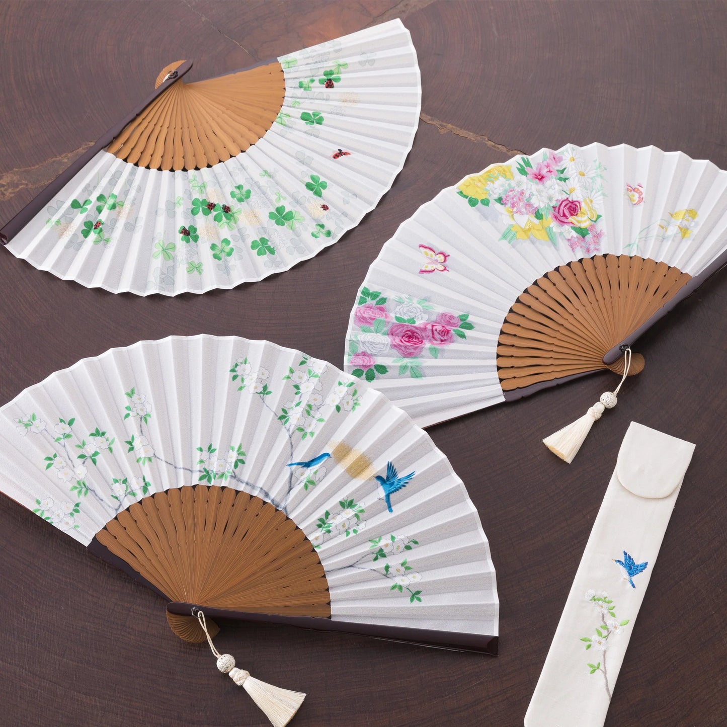 Kyo-sensu (Japanese folding fan) for Women - Kyo-Yuzen / Blue Bird - , Made in Kyoto, Japan , Kyoto sensu