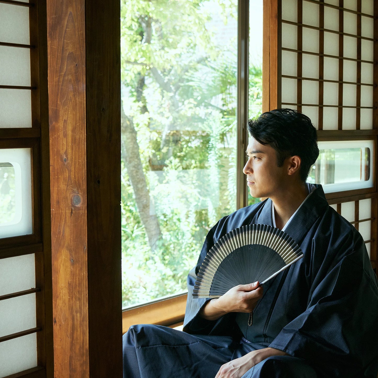 Kyo-sensu (Japanese folding fan) for Men - Kurotani Washi / Green - , Made in Kyoto, Japan , Kyoto sensu