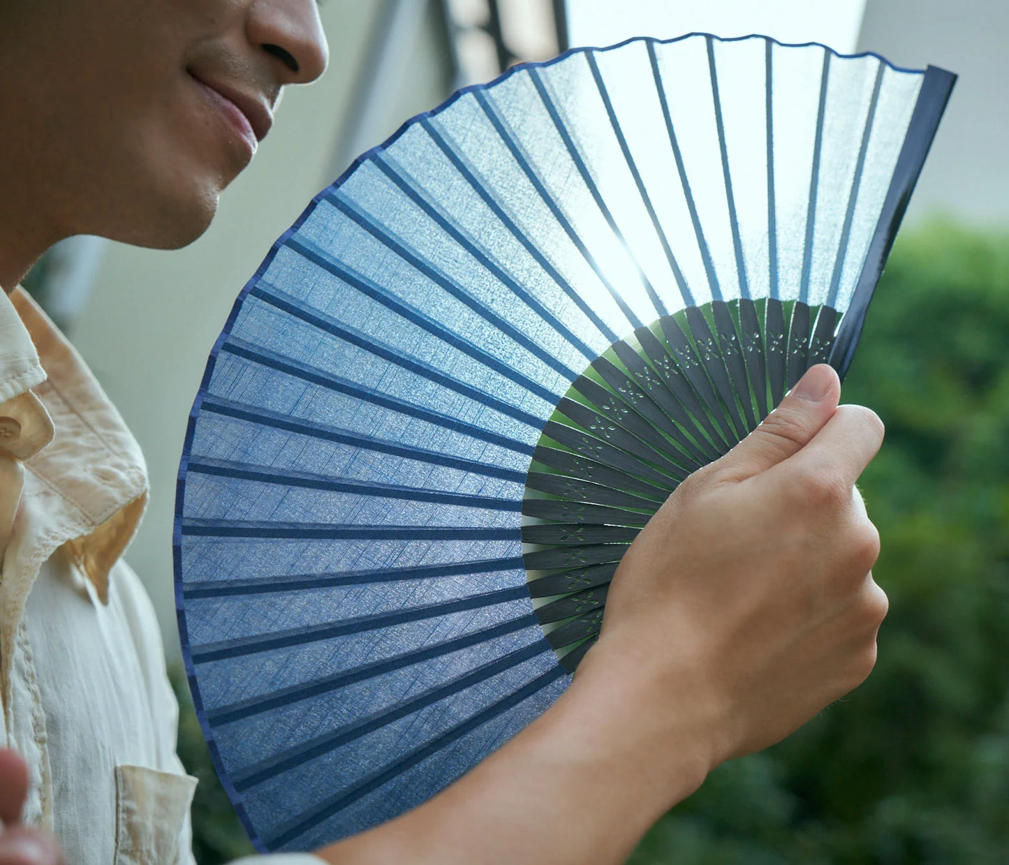 Kyo-sensu (Japanese folding fan) for Men - Aizome / Mura-zome (Uneven dyeing) - , Made in Kyoto, Japan , Kyoto sensu