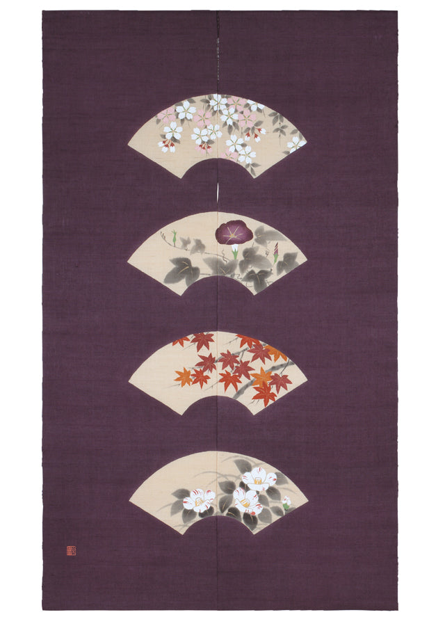 Hand-dyed Linen Noren (Japanese Doorway Curtain) - Ogi (Japanese folding fan) - , Kyoto Noren