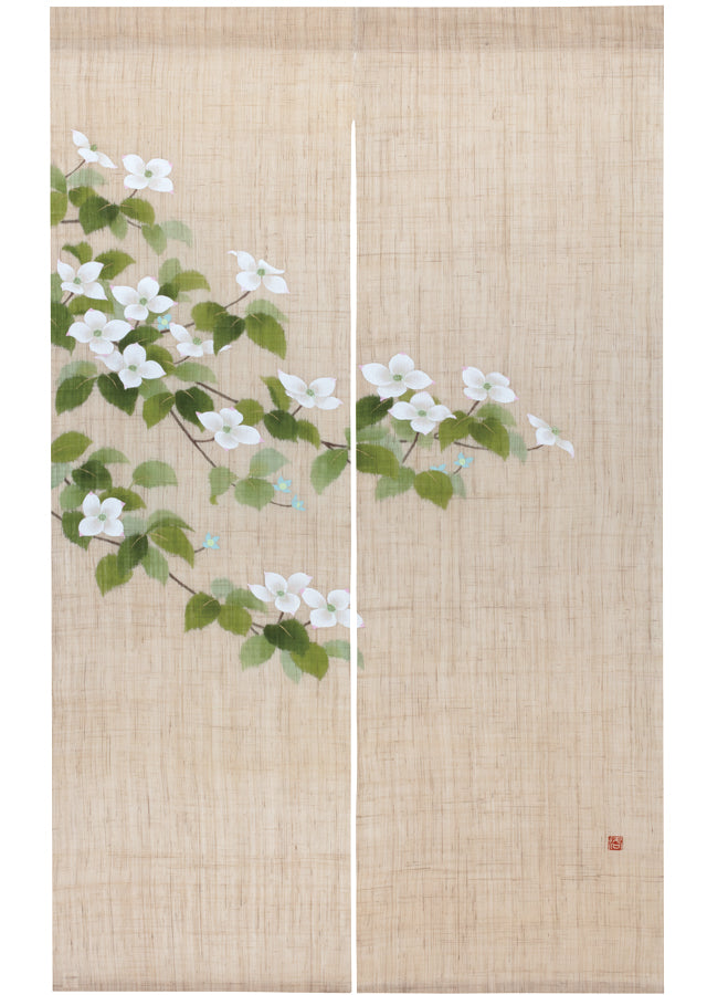 Hand-dyed Linen Noren (Japanese Doorway Curtain) - Kousa Dogwood - , Kyoto Noren