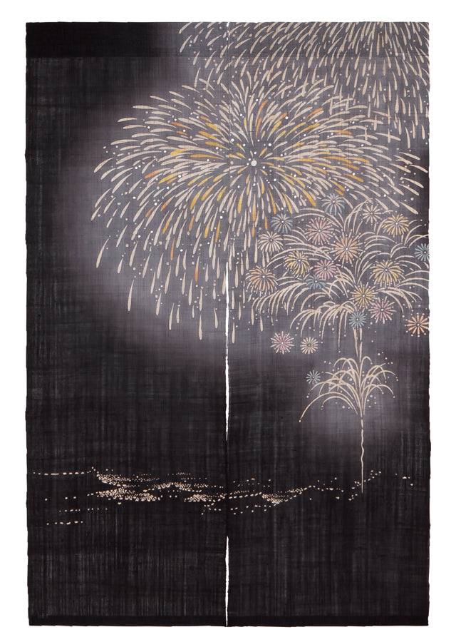 Hand-dyed Linen Noren (Japanese Doorway Curtain) - Fireworks - , Kyoto Noren