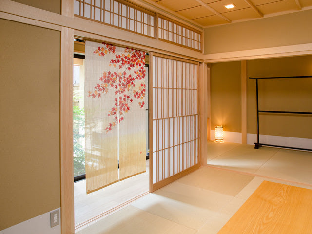 Hand-dyed Linen Noren (Japanese Doorway Curtain) - Autumn Leaves - , Kyoto Noren