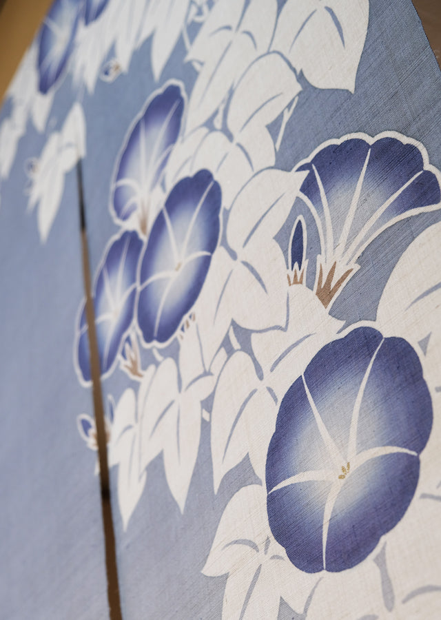 Hand-dyed Linen Noren (Japanese Doorway Curtain) - Morning Glory - , Kyoto Noren