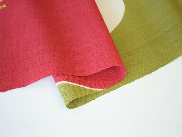 Hand-dyed Linen Noren (Japanese Doorway Curtain) - Red Mt. Fuji and Japanese Zodiac - , Kyoto Noren