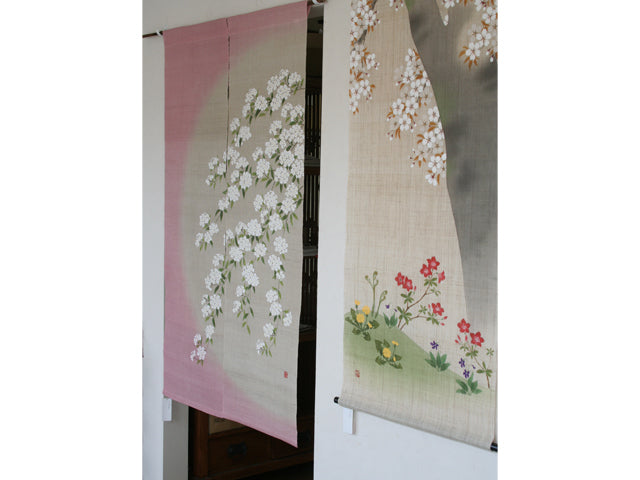 Hand-dyed Linen Noren (Japanese Doorway Curtain) - Reeves Spirea - , Kyoto Noren