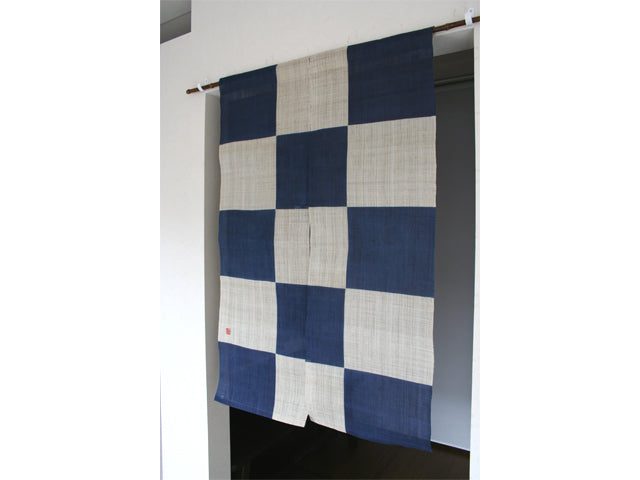 Hand-dyed Linen Noren (Japanese Doorway Curtain) - Ichimatsu pattern (Japanese Checkered Pattern) - , Kyoto Noren