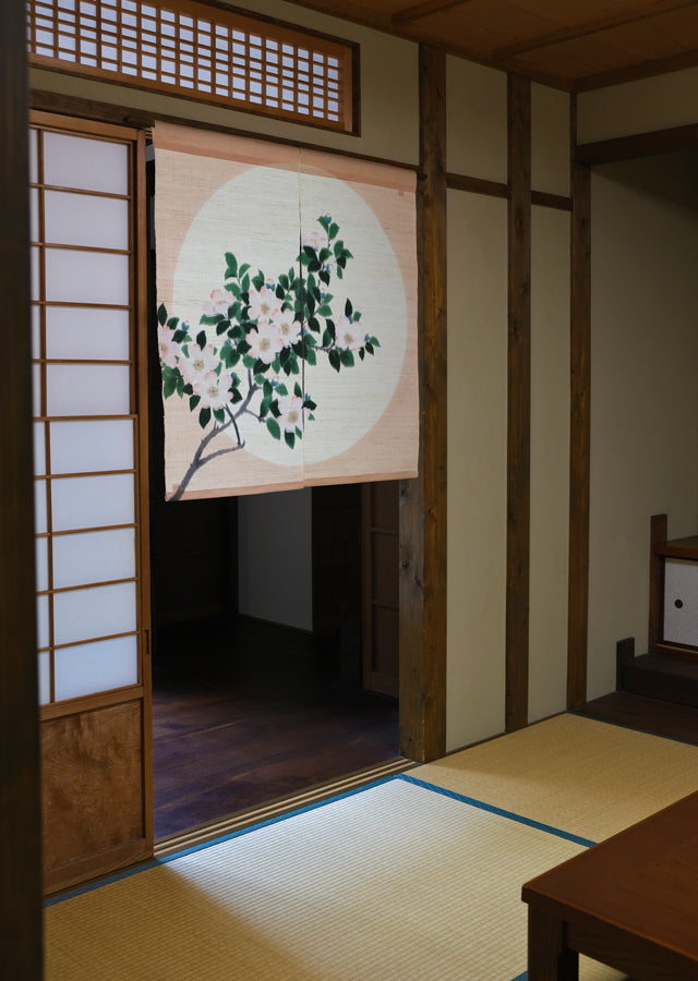 Hand-dyed Linen Noren (Japanese Doorway Curtain) - Sasanqua - , Kyoto Noren