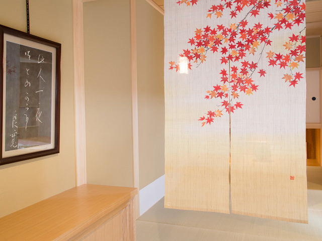 Hand-dyed Linen Noren (Japanese Doorway Curtain) - Autumn Leaves - , Kyoto Noren