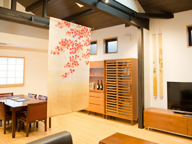 Hand-dyed Linen Noren (Japanese Doorway Curtain) - Autumn Leaves - , Kyoto Noren