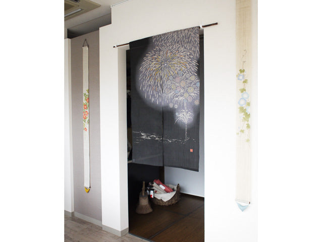 Hand-dyed Linen Noren (Japanese Doorway Curtain) - Fireworks - , Kyoto Noren