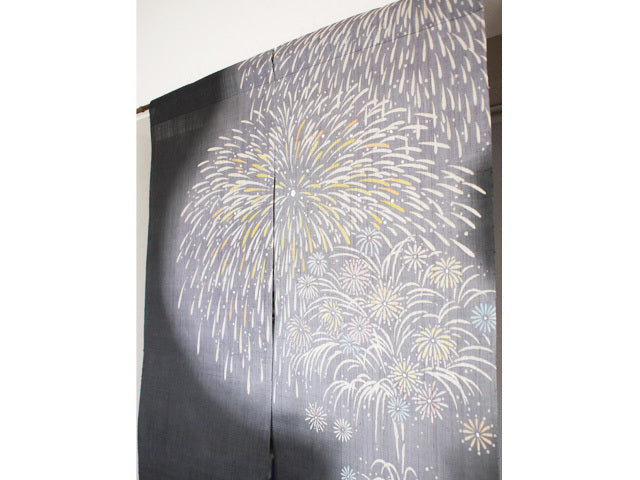 Hand-dyed Linen Noren (Japanese Doorway Curtain) - Fireworks - , Kyoto Noren