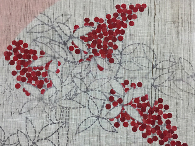 Hand-dyed Linen Noren (Japanese Doorway Curtain) - Nandina Domestica and Adonis Ramosa - , Kyoto Noren