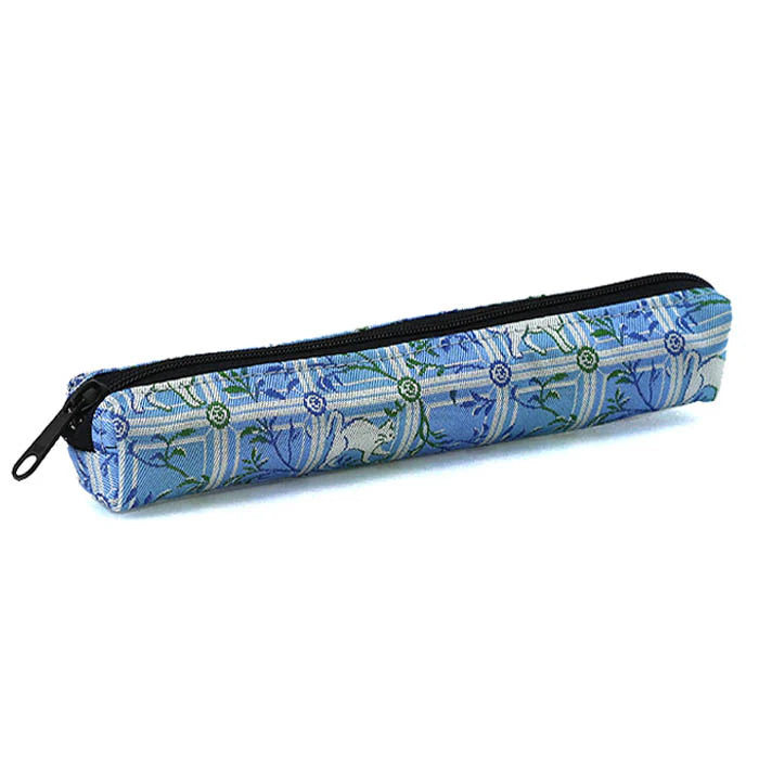 Nishijin-ori Pencil Case - Cats in Jewelry Choker / Blue - , Made in Kyoto, Japan, Japanese traditional craft pen case