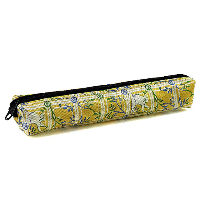 Nishijin-ori Pencil Case - Cats in Jewelry Choker / Yellow - , Made in Kyoto, Japan, Japanese traditional craft pen case