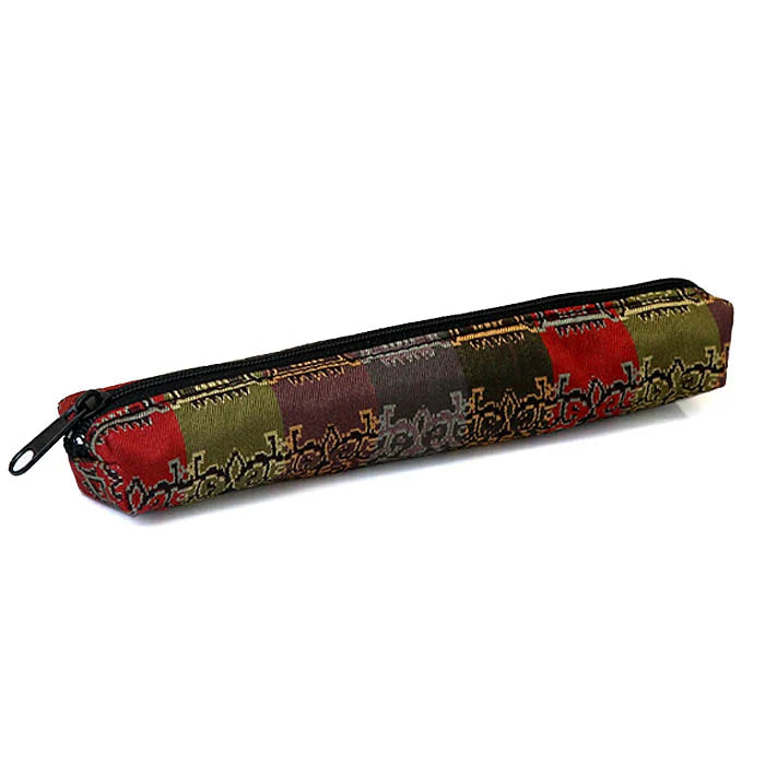 Nishijin-ori Pencil Case - Multi-colored Stripes with Lion-mask Pattern - , Made in Kyoto, Japan, Japanese traditional craft pen case