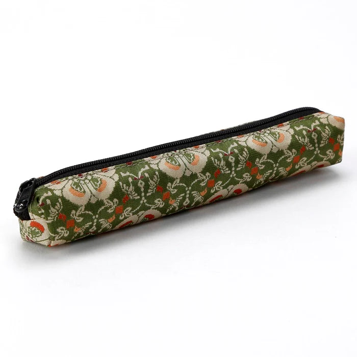 Nishijin-ori Pencil Case - Flowers and Birds / Green - , Made in Kyoto, Japan, Japanese traditional craft pen case