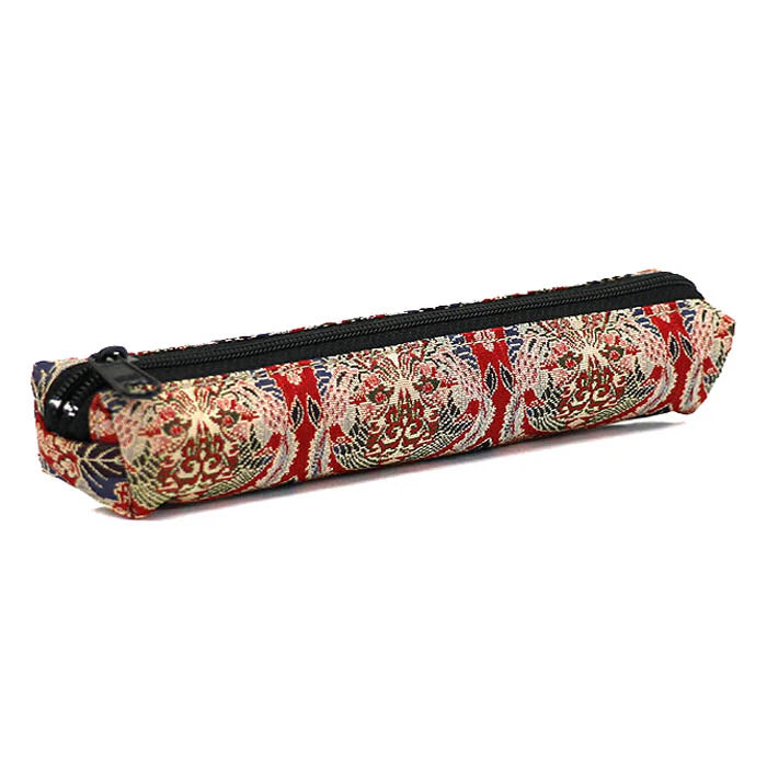 Nishijin-ori Pencil Case - Paulownia Flower and Phoenix in Roundel - , Made in Kyoto, Japan, Japanese traditional craft pen case
