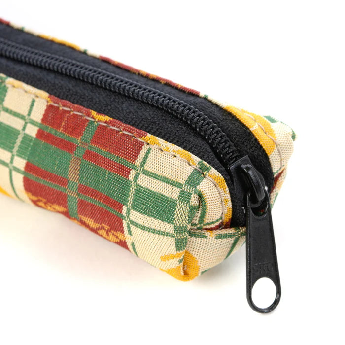 Nishijin-ori Pencil Case - Good-Luck Cat and Cross Stripes Pattern / Brown - , Made in Kyoto, Japan, Japanese traditional craft pen case