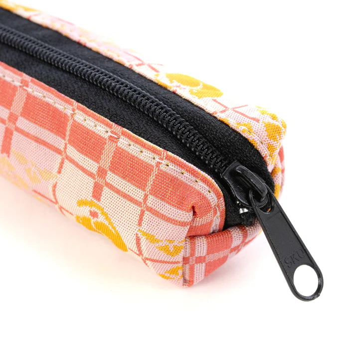 Nishijin-ori Pencil Case - Good-Luck Cat and Cross Stripes Pattern / Pink - , Made in Kyoto, Japan, Japanese traditional craft pen case