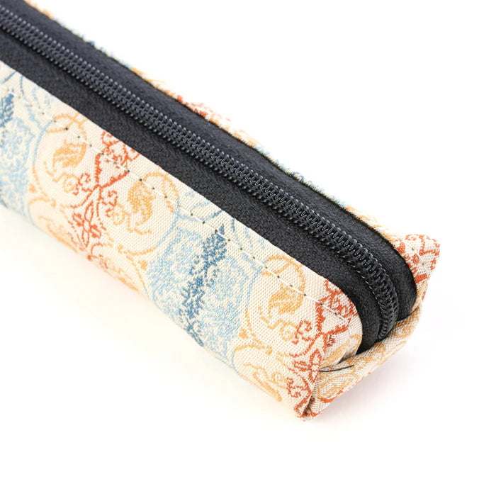 Nishijin-ori Pencil Case - Grapevine Arabesques / White Brown - , Made in Kyoto, Japan, Japanese traditional craft pen case